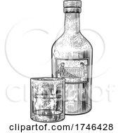 Whisky Bottle And Glass Drink Engraving Etching by AtStockIllustration