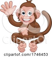 Monkey Cartoon Animal Waving And Pointing