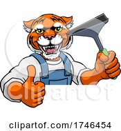 Tiger Car Or Window Cleaner Holding Squeegee by AtStockIllustration