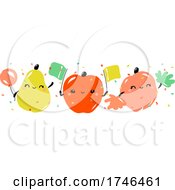 Poster, Art Print Of Kawaii Pear Apple And Peach Celebrating Joyful Holiday