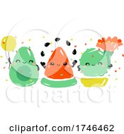 Poster, Art Print Of Kawaii Avocado Watermelon And Cactus Celebrating Joyful Holiday