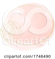 Watercolor Rose Flower Pink And Gold Oval On White