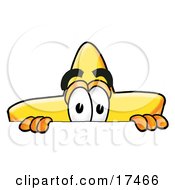 Clipart Picture Of A Star Mascot Cartoon Character Peeking Over A Surface