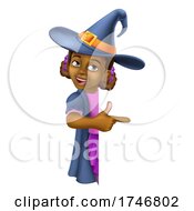 Black Girl Cartoon Child Halloween Witch Sign by AtStockIllustration