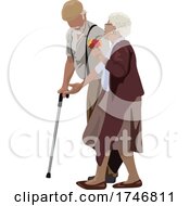 Senior Couple Walking And The Man Using A Cane by dero