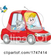 Poster, Art Print Of Boy Driving A Car With His Puppy