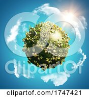 3D Tropical Background With Globe Of Buttercups And Daisies On Blue Sky With Circling Clouds