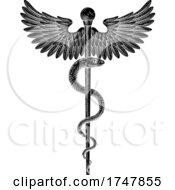 Poster, Art Print Of Rod Of Asclepius Vintage Medical Snake Symbol