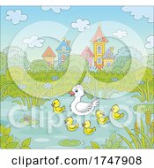 Poster, Art Print Of Duck And Ducklings On A Pond
