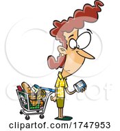 Cartoon Woman Shopping And Reading Food Nutrition Labels