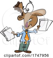 Cartoon Stressed Businessman Holding Paperwork