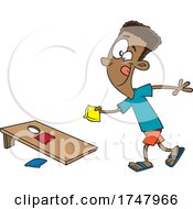 Cartoon Boy Playing Cornhole