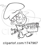 Black And White Cartoon Boy Chef Carrying A Pasta Pot by toonaday