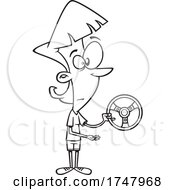 Black And White Cartoon Woman Holding A Wheel And Offering For Someone To Take It