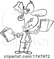 Poster, Art Print Of Black And White Cartoon Stressed Businessman Holding Paperwork