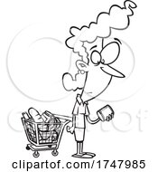 Poster, Art Print Of Black And White Cartoon Woman Shopping And Reading Food Nutrition Labels