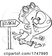 Poster, Art Print Of Black And White Cartoon Boy Running To The Beach