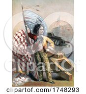 Poster, Art Print Of Patriotic American Boy With A Flag And Canon