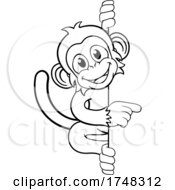 Poster, Art Print Of Monkey Cartoon Character Animal Pointing At Sign