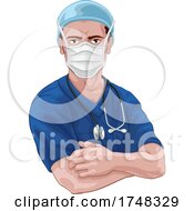 Nurse Or Doctor In Scrubs And Surgical Mask PPE