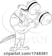 Bald Eagle Mascot Body Builder Doing Bicep Curls Black And White by Hit Toon