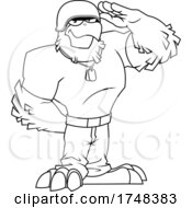 Bald Eagle Mascot Soldier Saluting Black And White by Hit Toon