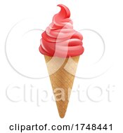 Poster, Art Print Of Ice Cream Strawberry Frozen Yogurt Icecream Cone
