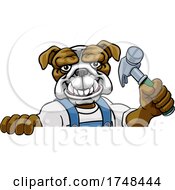 Poster, Art Print Of Bulldog Carpenter Handyman Builder Holding Hammer