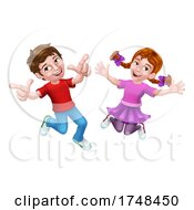 Jumping Girl And Boy Kids Children Cartoon by AtStockIllustration