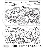 Poster, Art Print Of Wrangell St Elias National Park And Preserve Located In South Central Alaska United States Mono Line Or Monoline Black And White Line Art