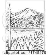 Poster, Art Print Of Summit Of Lassen Peak Volcano Within Lassen Volcanic National Park In Northern California United States Mono Line Or Monoline Black And White Line Art
