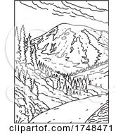 Poster, Art Print Of Mount Rainier In Mount Rainier National Park Located In Washington State United States Mono Line Or Monoline Black And White Line Art