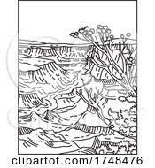 Grand Canyon National Park With Layered Bands Of Red Rock Revealing Millions Of Years Of Geological History In Arizona United States Mono Line Or Monoline Black And White Line Art