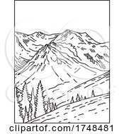 Poster, Art Print Of Summit Of Glacier Clad Mount Olympus In Olympic National Park Located In Washington State United States Mono Line Or Monoline Black And White Line Art