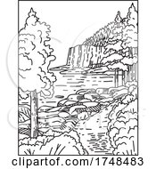 Poster, Art Print Of Otter Cliff Along The North Atlantic Seaboard Located In Acadia National Park Maine United States Mono Line Or Monoline Line Art Black And White