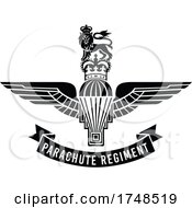 Poster, Art Print Of Parachute Regiment Insignia With Parachute With Wings Royal Crown And Lion Worn By Paratroopers In The British Armed Forces Military Badge Black And White