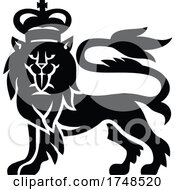 Poster, Art Print Of Military Badge Illustration Of English Or British Lion Wearing A Royal Crown Viewed From Side Looking To Front