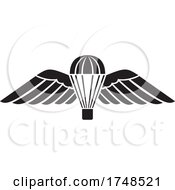 Poster, Art Print Of Parachute With Wings Or Parachutist Badge Used By Parachute Regiment In British Armed Forces Military Badge Black And White