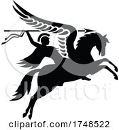 Parachute Regiment Airborne Forces Showing An English British Knight Warrior Riding A Winged Horse Or Pegasus With Lance Or Spear Military Badge Black And White