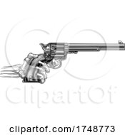 Poster, Art Print Of Skeleton Hand Western Cowboy Gun Pistol Woodcut