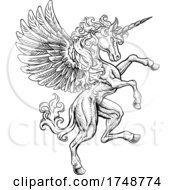 Pegasus Unicorn Rearing Rampant Crest Wings Horse by AtStockIllustration