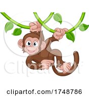 Monkey Singing On Jungle Vines Pointing Cartoon