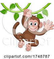 Poster, Art Print Of Monkey Singing On Jungle Vines Waving Cartoon
