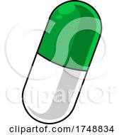 Poster, Art Print Of Cartoon Green And White Pill