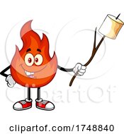 Cartoon Flame Character Roasting A Marshmallow