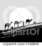 Silhouetted Black And White Camel Train Or Caravan