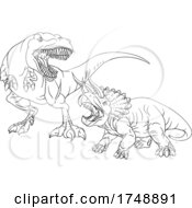 Poster, Art Print Of Coloring Book Page Dinosaurs In Outline