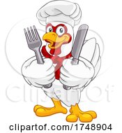 Chef Chicken Rooster Cockerel Knife Fork Cartoon by AtStockIllustration