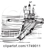 Poster, Art Print Of Woodcut Style Swan And Castle
