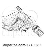 Hand With Food Eating Fork Vintage Woodcut Print by AtStockIllustration